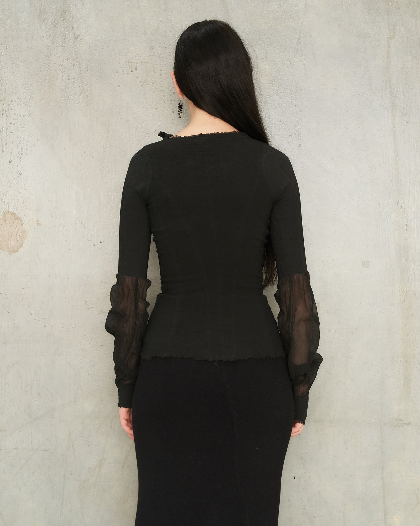 Noir Tulle Sleeve Stretch Top