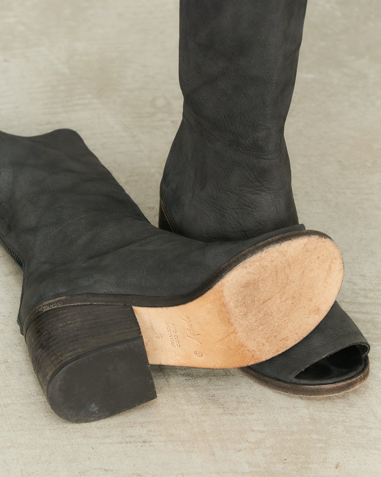 Marsell Charcoal Leather Open Toe Boots