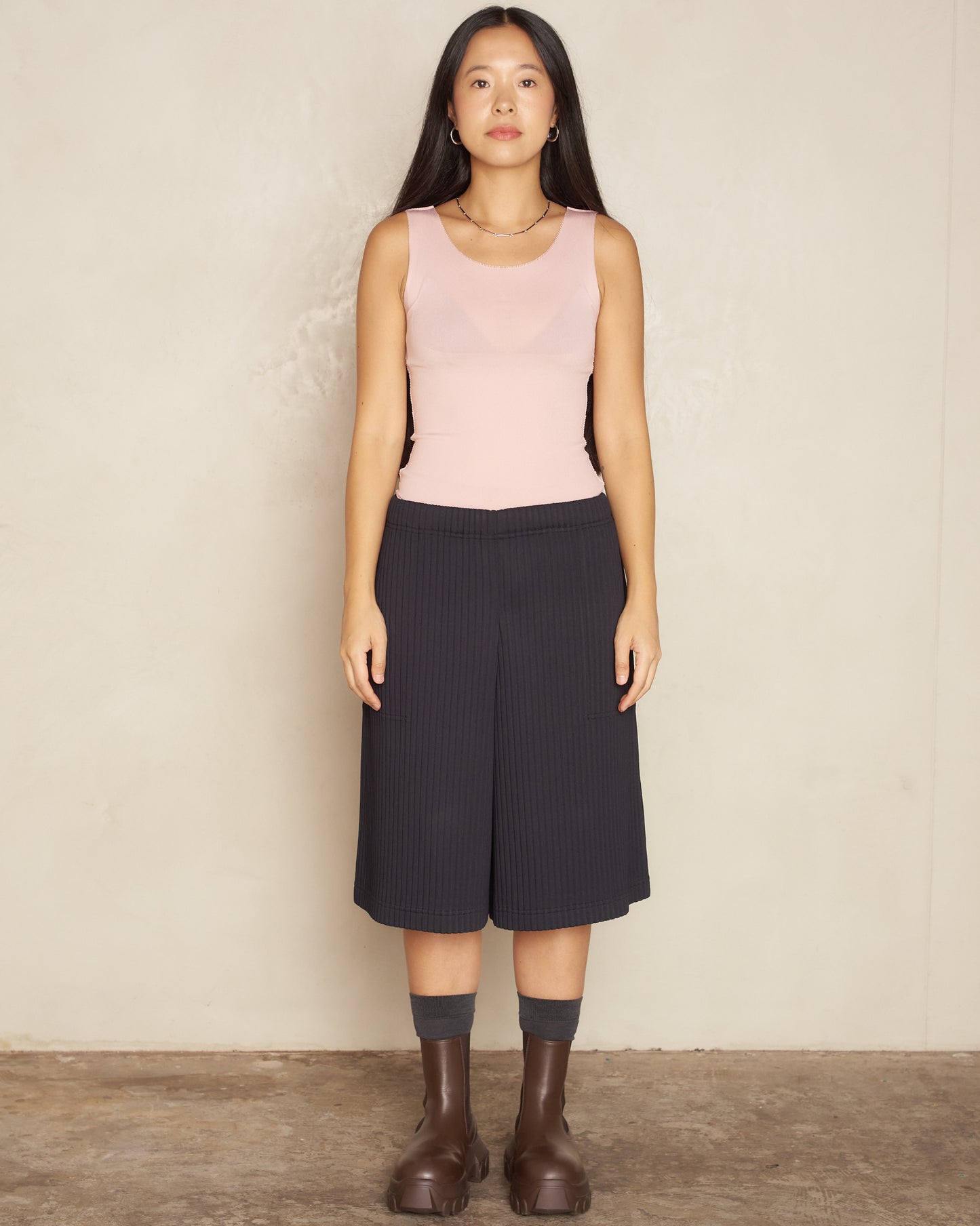 Black Sweats Pleat Shorts