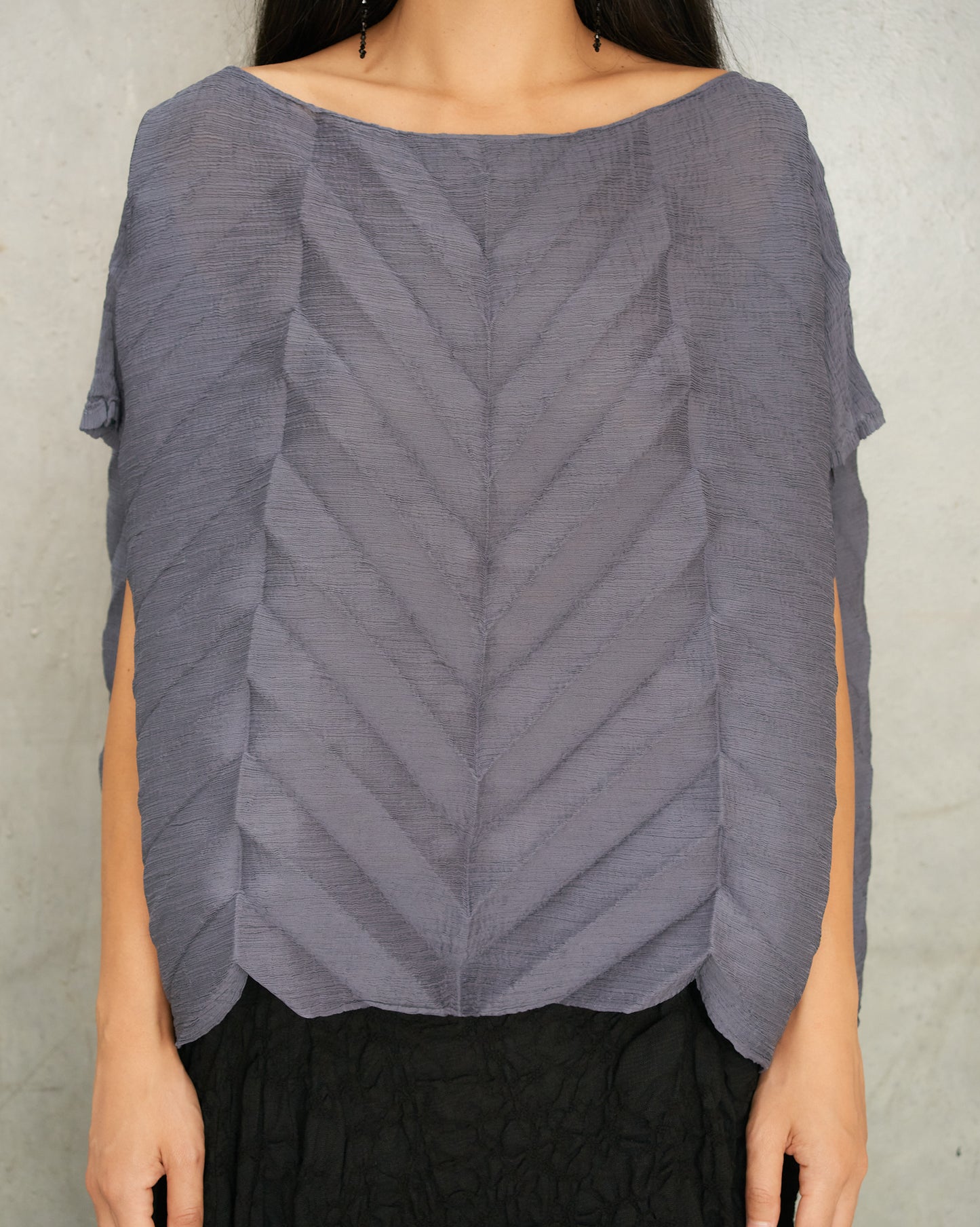 Charcoal Sheer Star Pleats Top