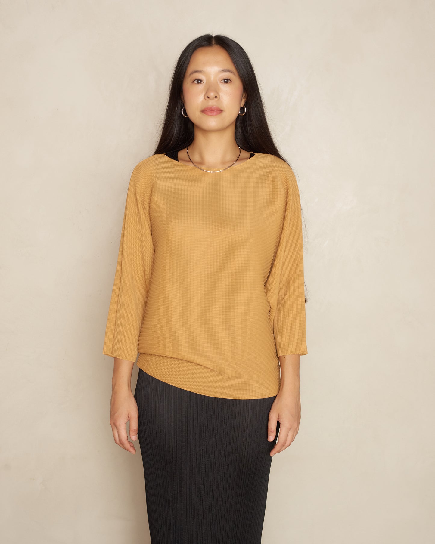 Light Camel Dolman Stretch Pleat Top