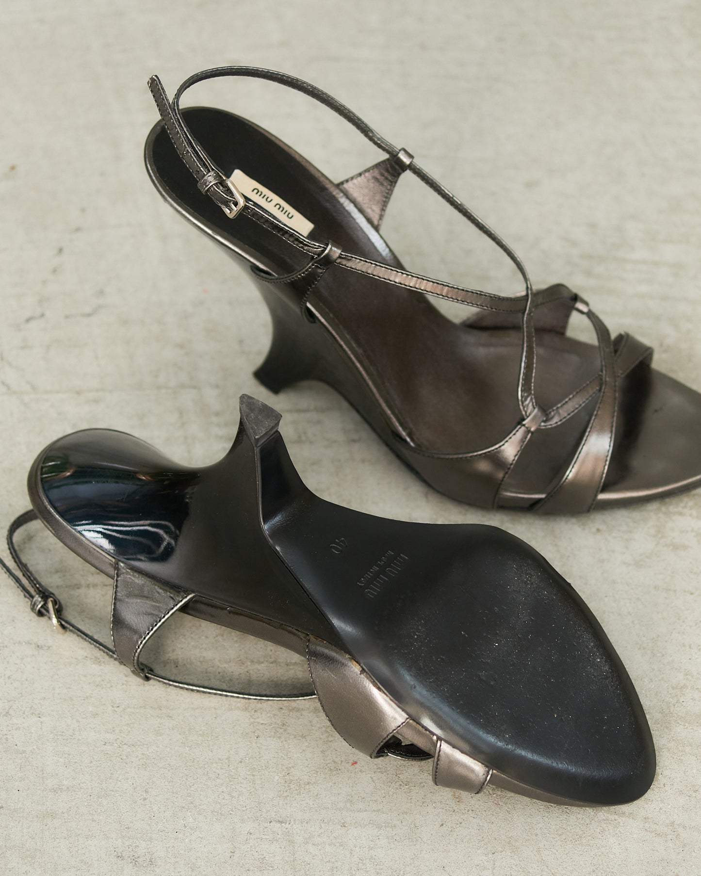 Miu Miu Pewter Contour Wedges