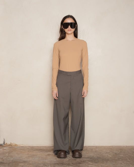 Mud Brown Tailored Wool Trousers