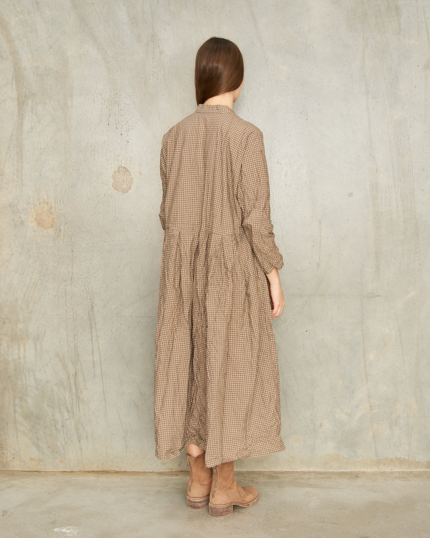 Brown Organic Checkered Dress