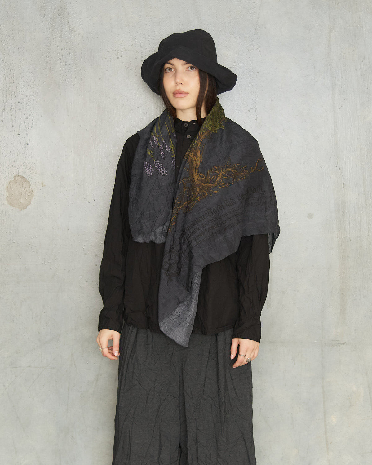 Charcoal Lavender Print Scarf