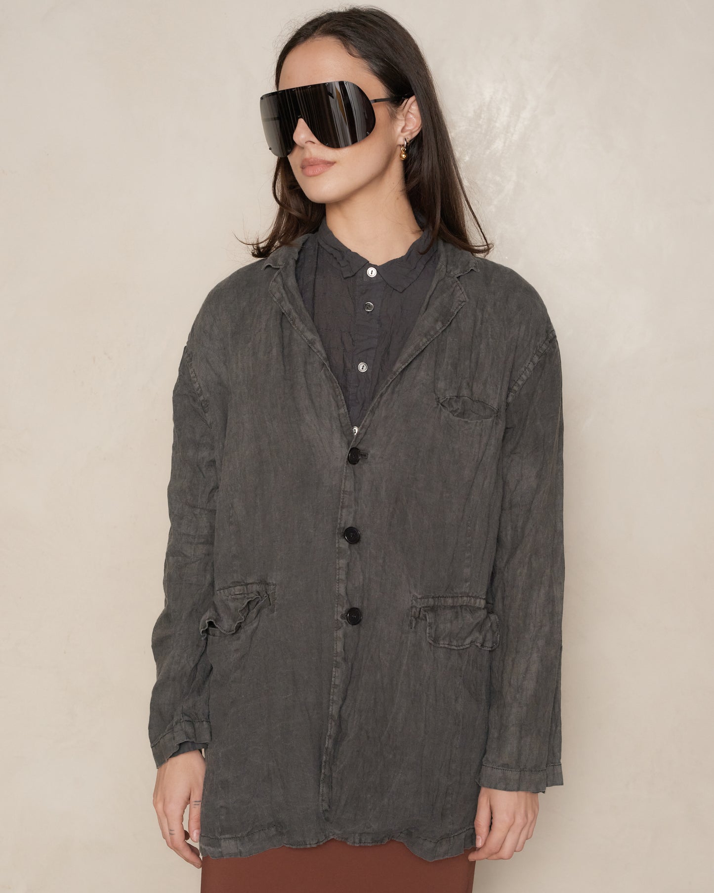 Charcoal Linen Canvas Tailored Jacket
