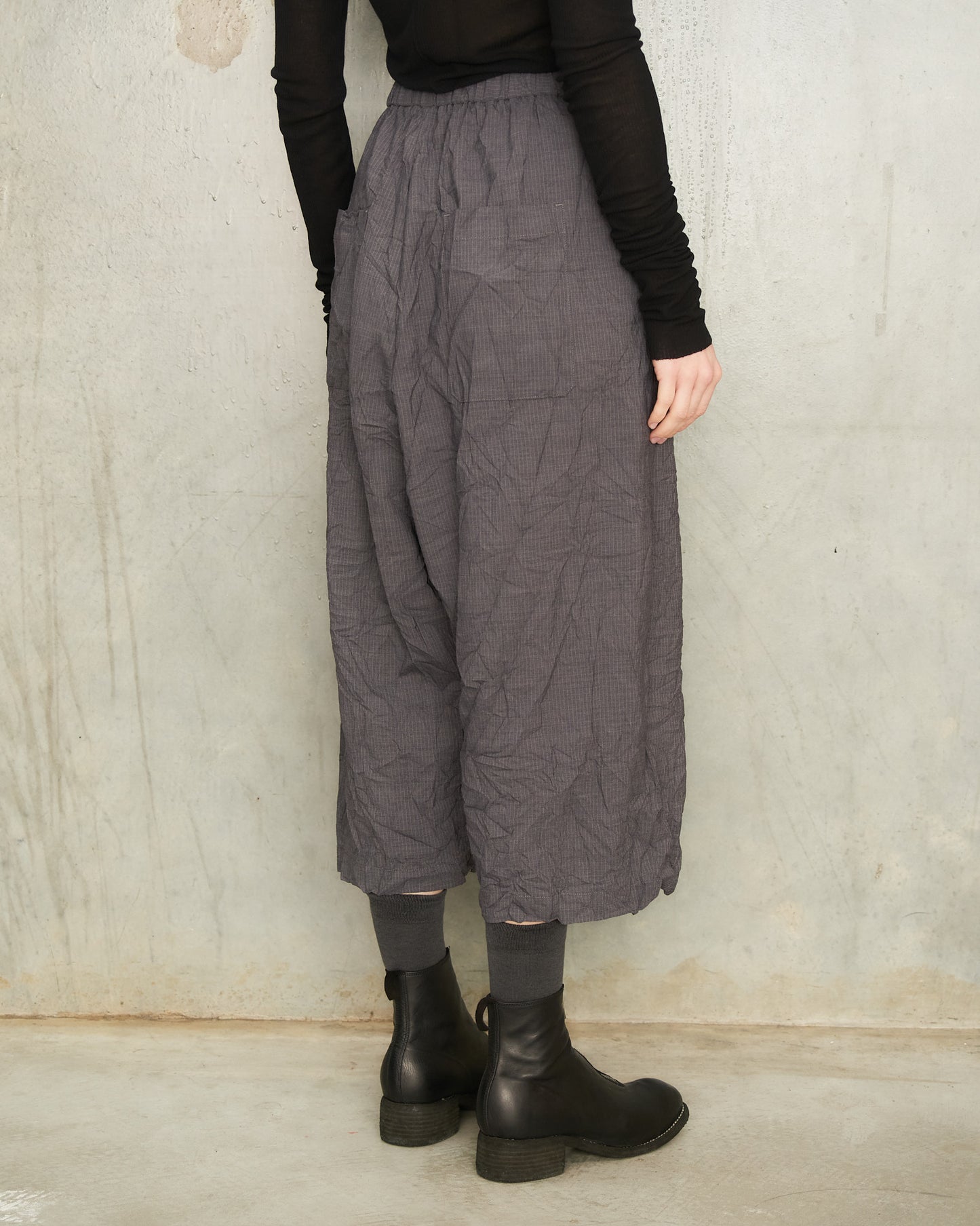 Grey Stripe Crinkle Wide Pants