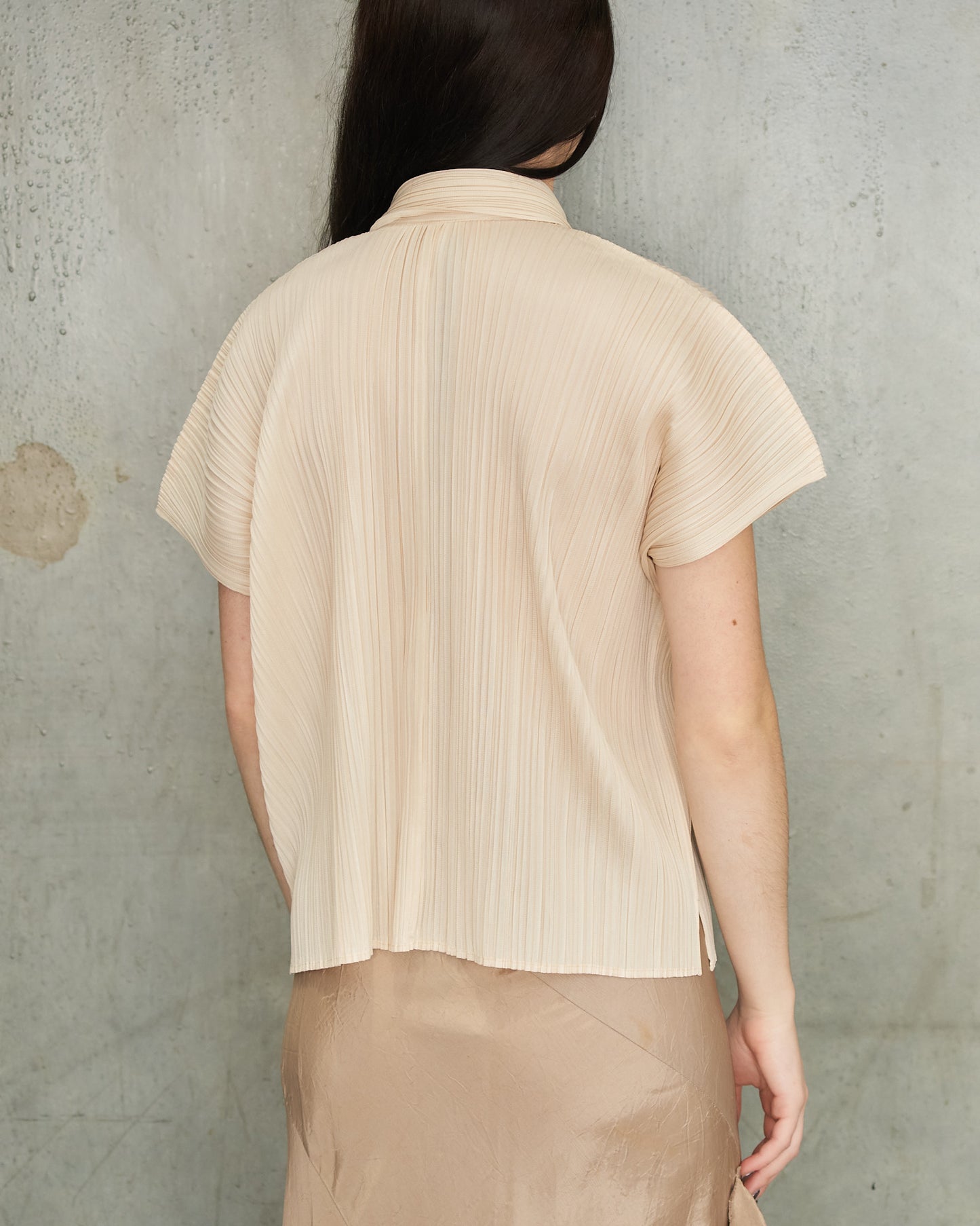 Pleats Please Beige Button Up Shirt