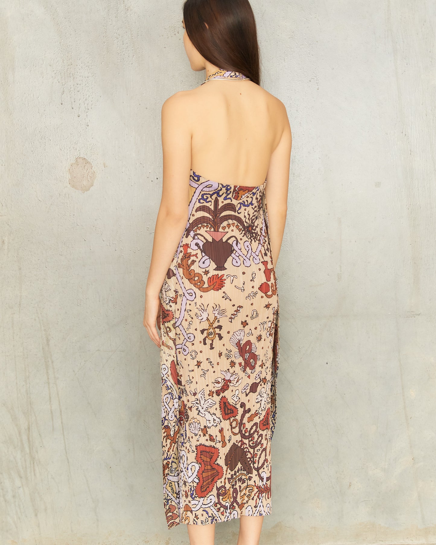 Greige Interplanetary Pleats Dress