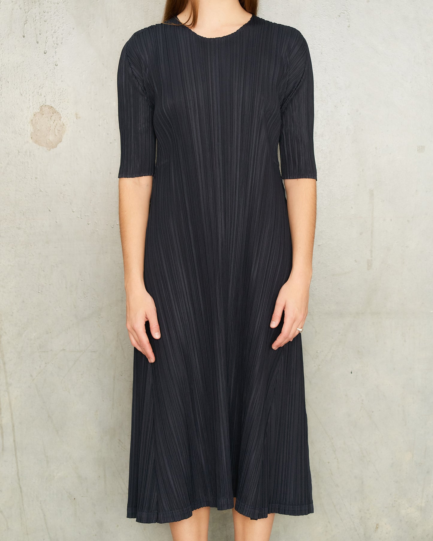 Charcoal Navy Mellow Pleats Dress