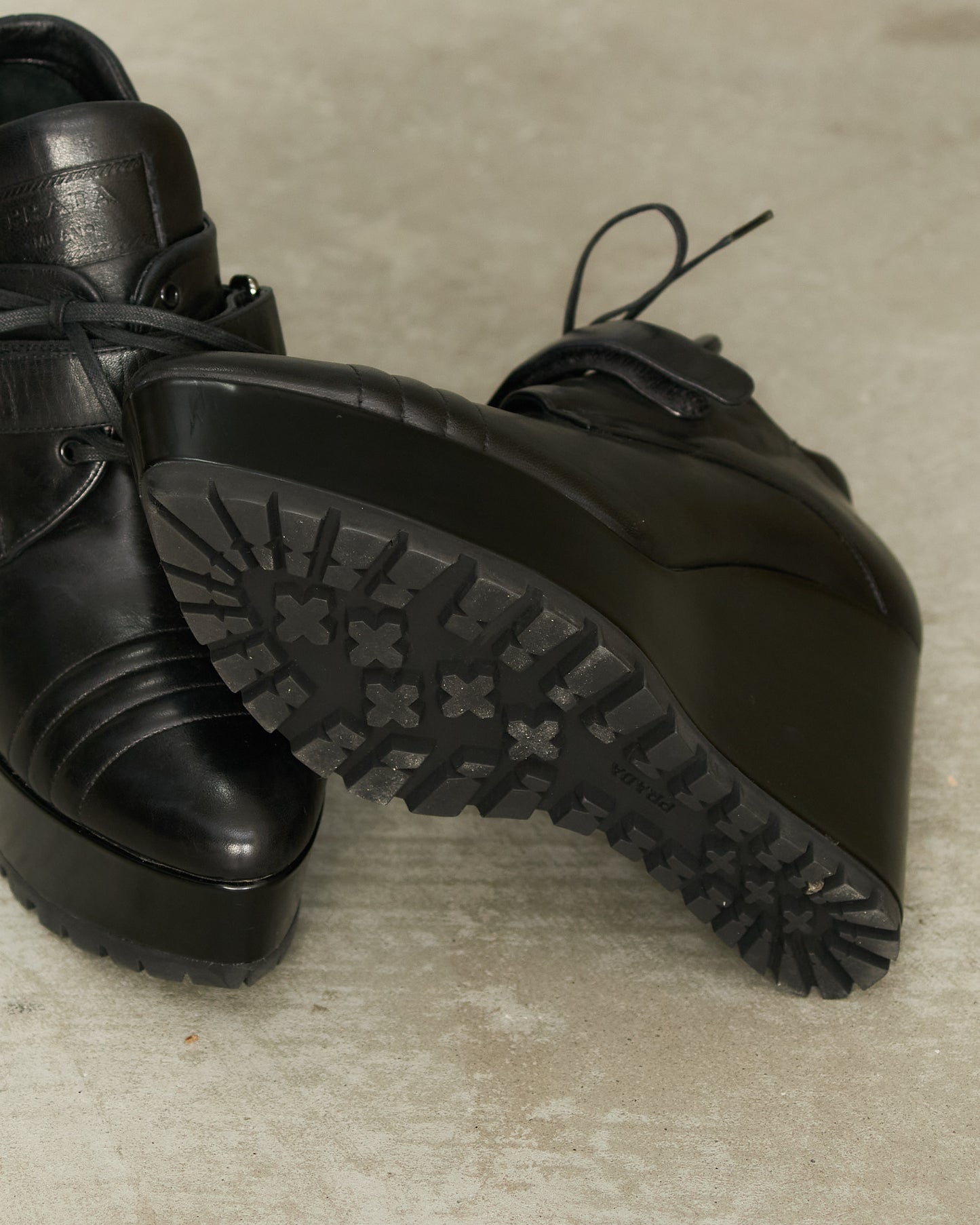 Prada Black Leather Wedge Booties