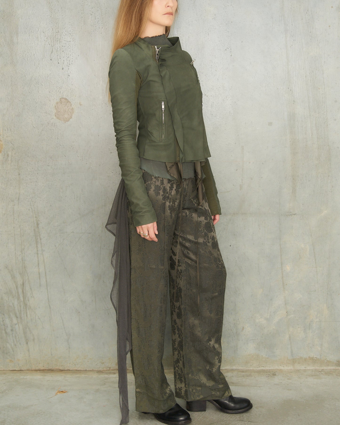 Rick Owens Sage Leather Biker Jacket