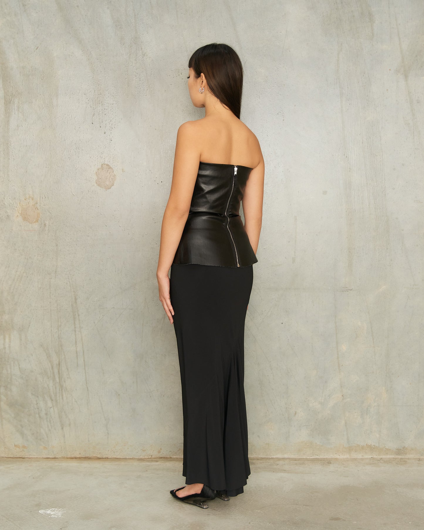 Black Coated Denim Bustier