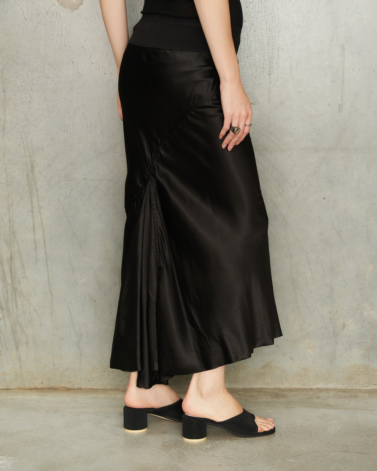 Black Satin Calf Bias Skirt