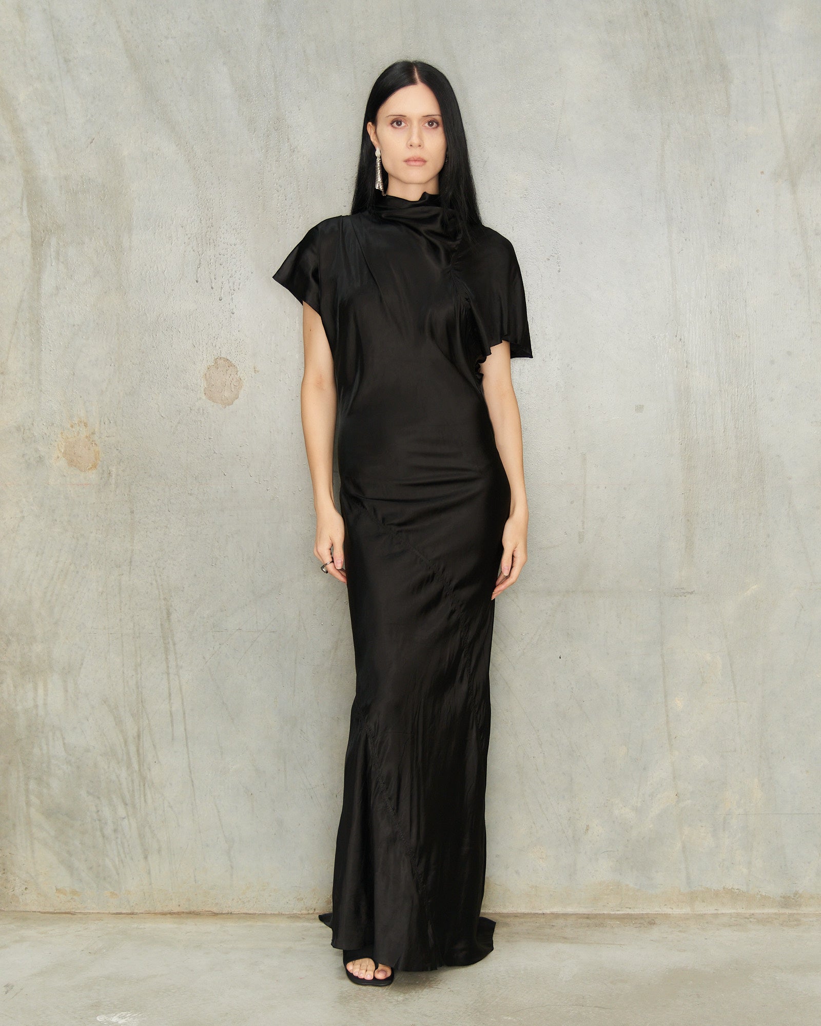 rick owens silk dress Rick Owens: Black Temple Combo Slip Maxi Dress