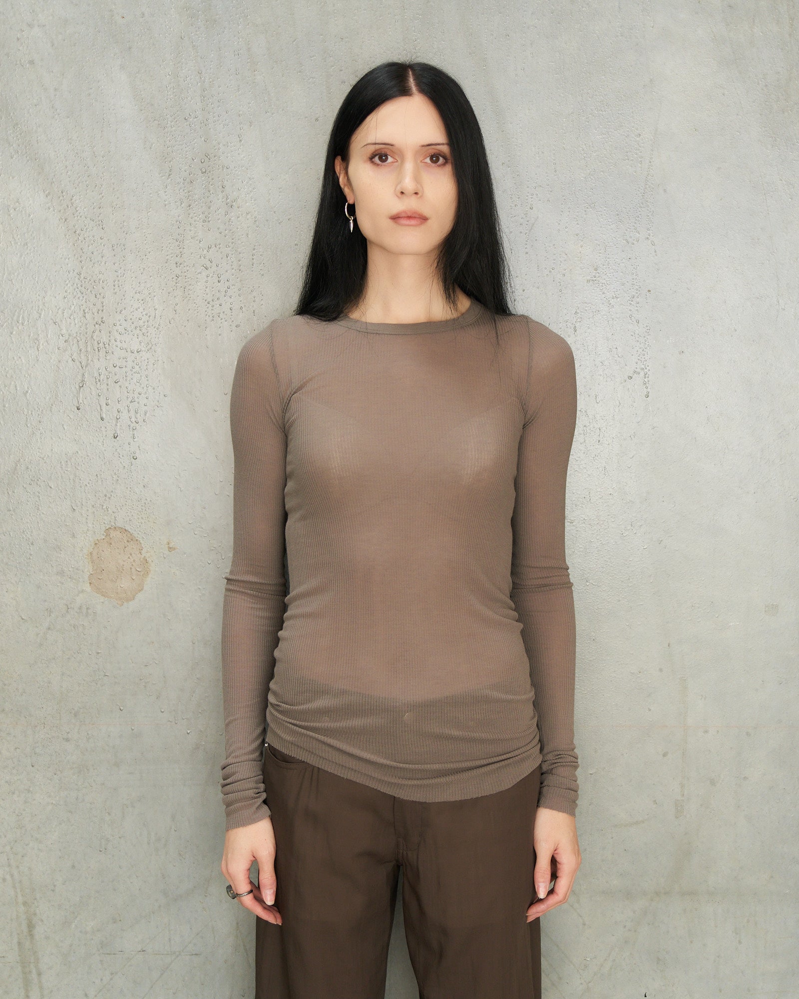 Rick Owens Dust Ribbed Long Sleeve Top Grey RP01F6202 - DILETTANTE 