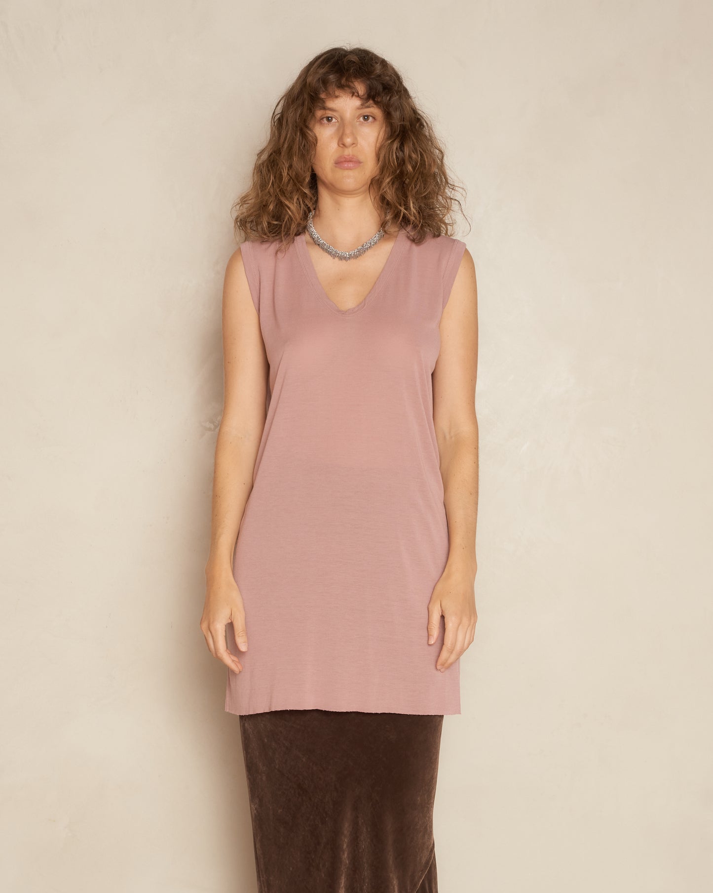 Dusty Pink V-Neck Slit Tank