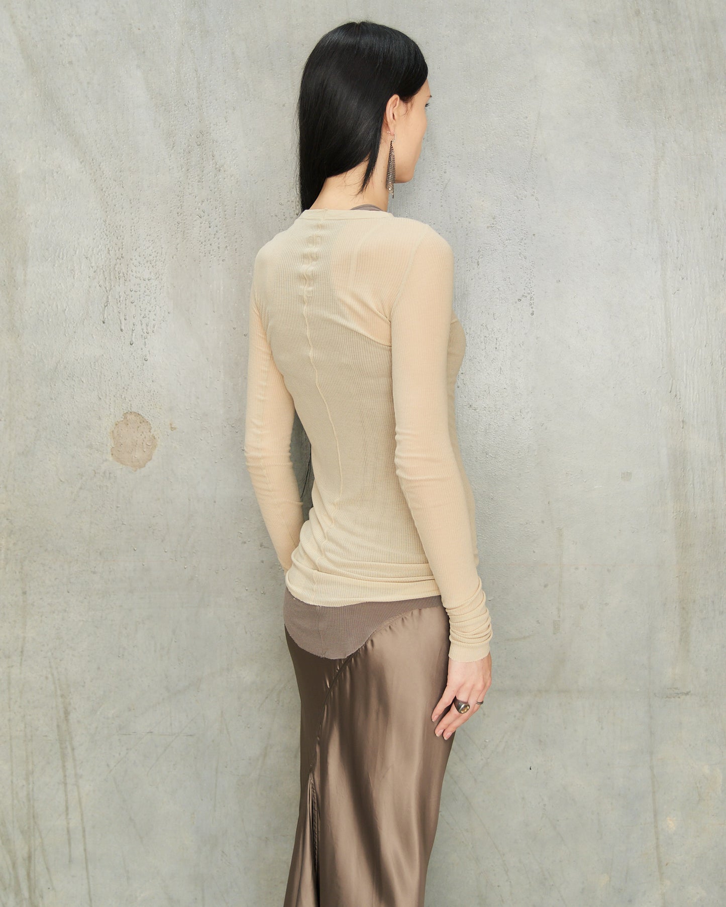 Sand Ribbed Long Sleeve Top