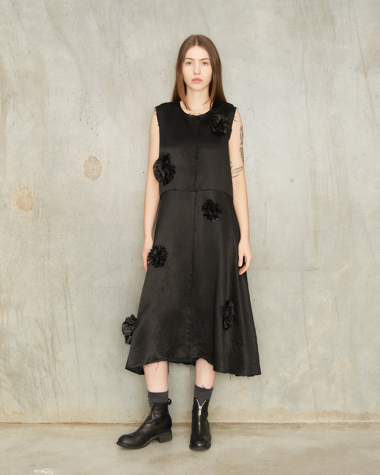 Song For The Mute Black Flower Sleeveless Dress Black WDS027F