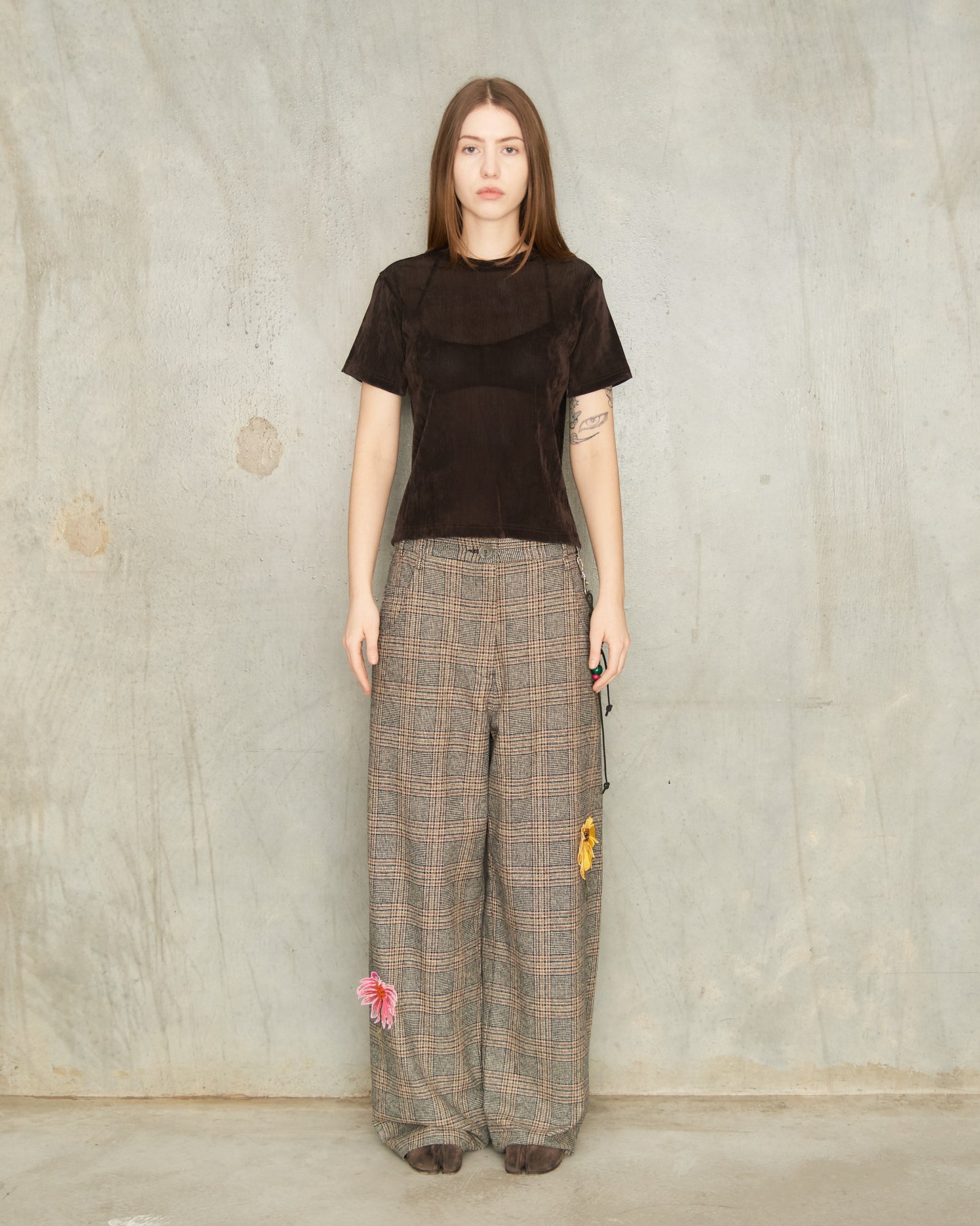 Brown Flocked Tulle T-Shirt