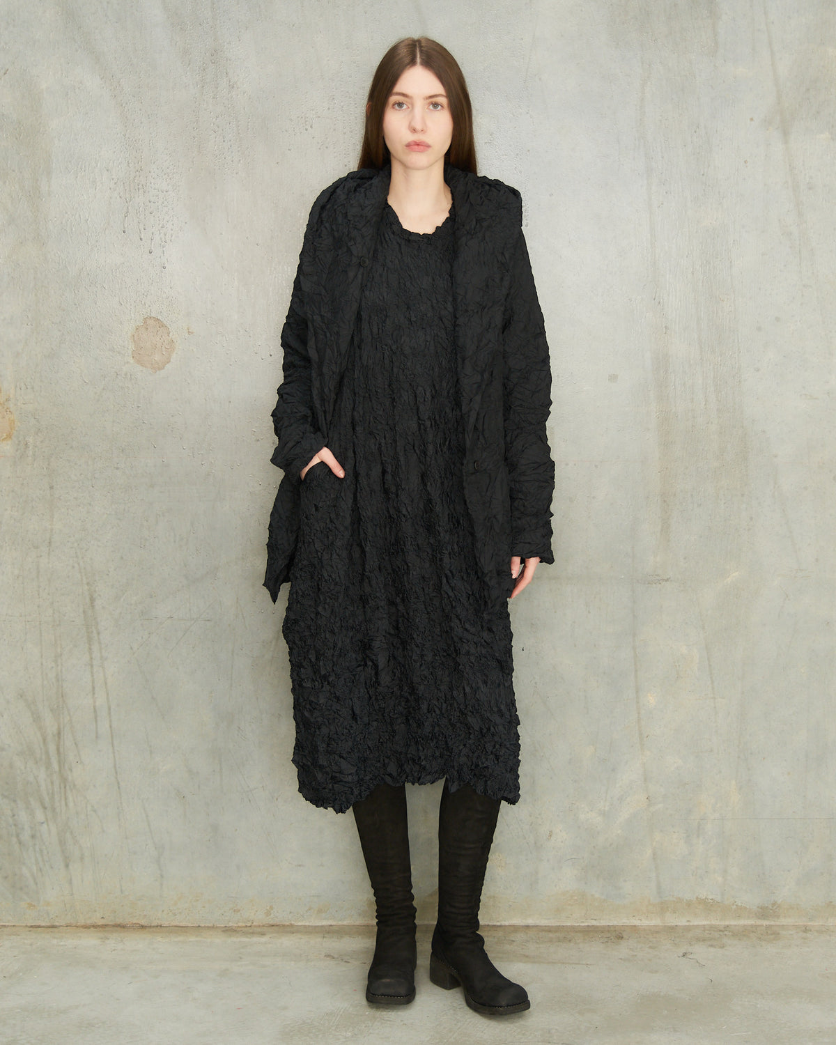 Black Crinkle Hooded Jacket