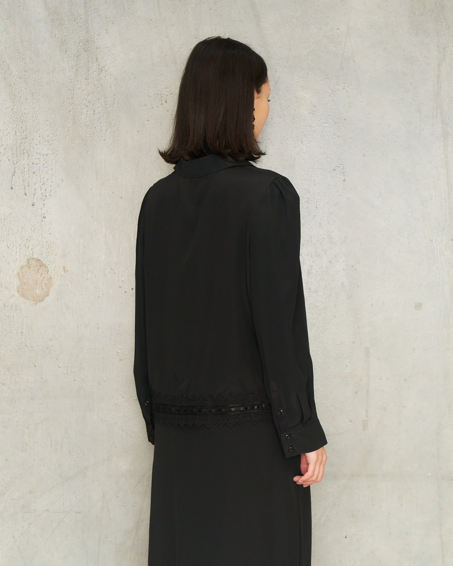 Black Cropped Ribbon Trim Shirt