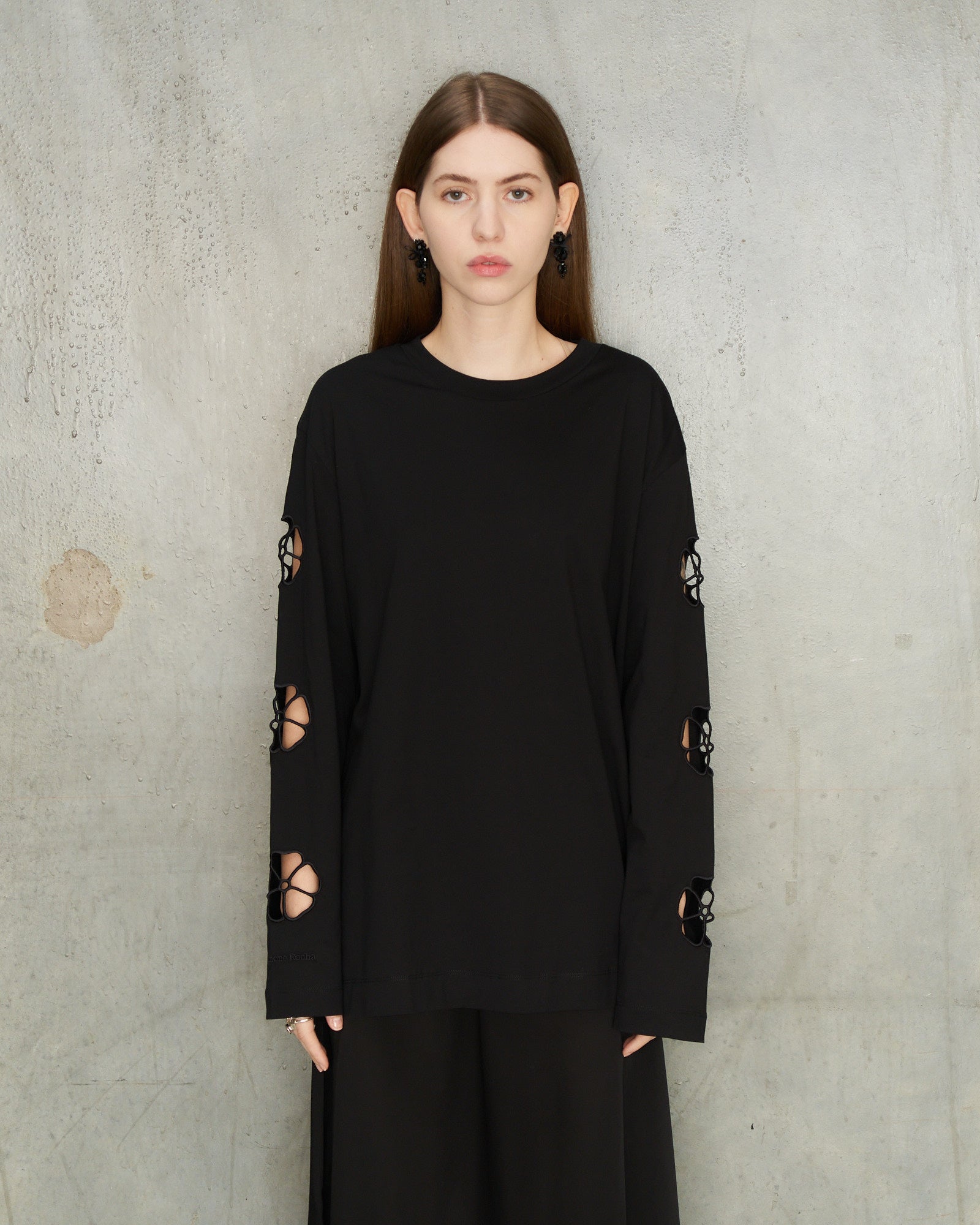 Simone Rocha Black Daisy Long Sleeve T-Shirt Black 54400553