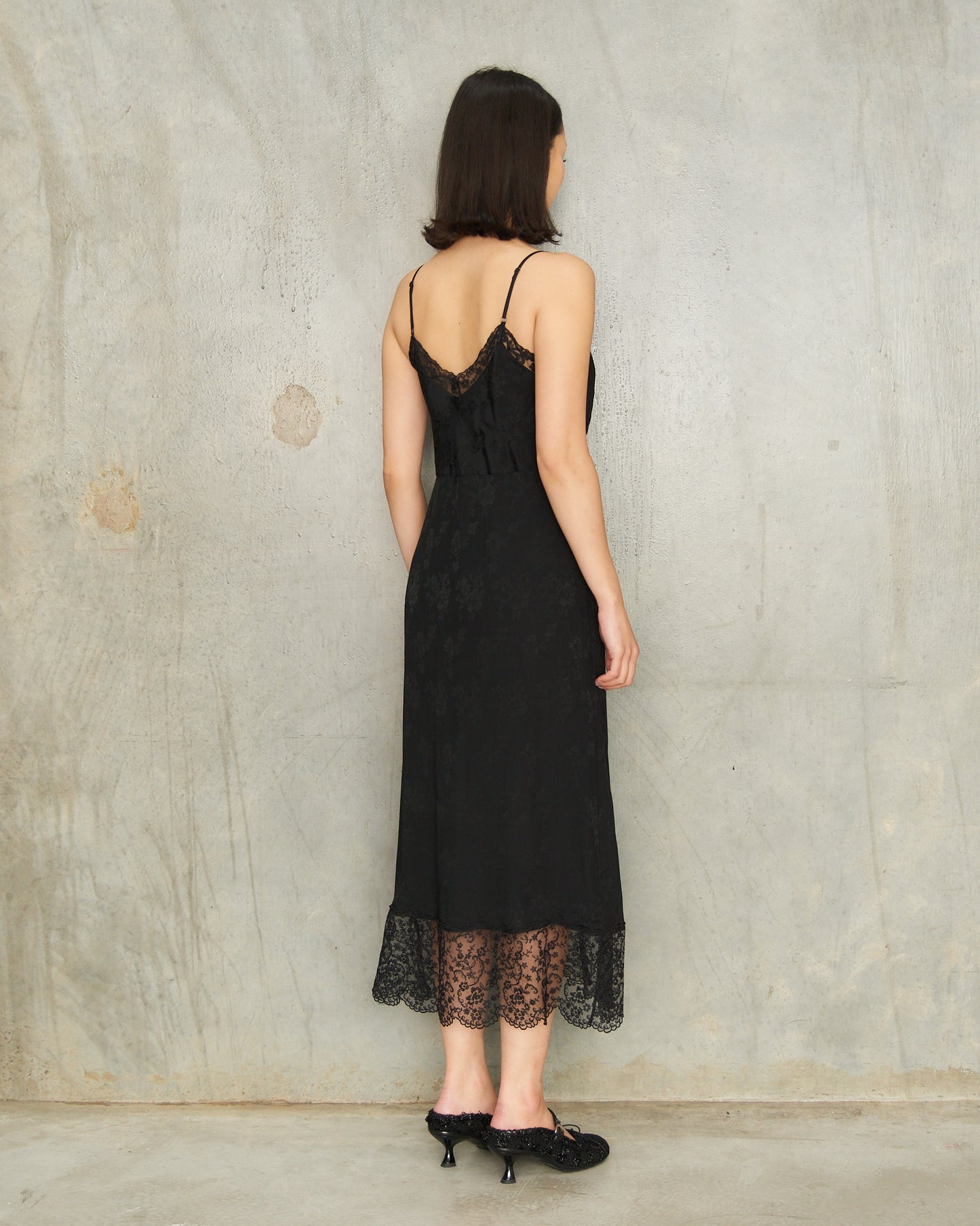 Black Lace Trim Slip Dress