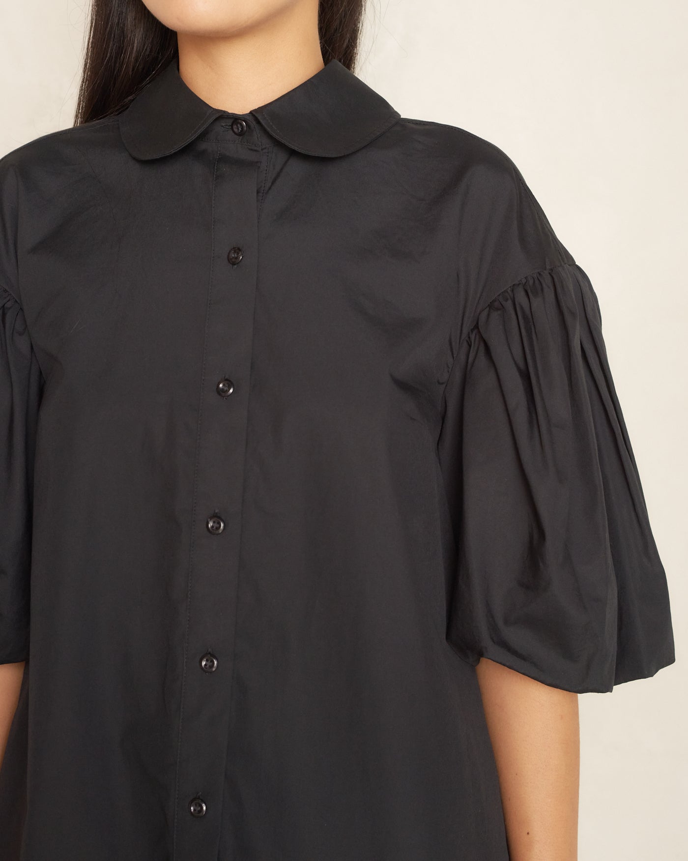 Black Puff Sleeve Cut Out Shirt