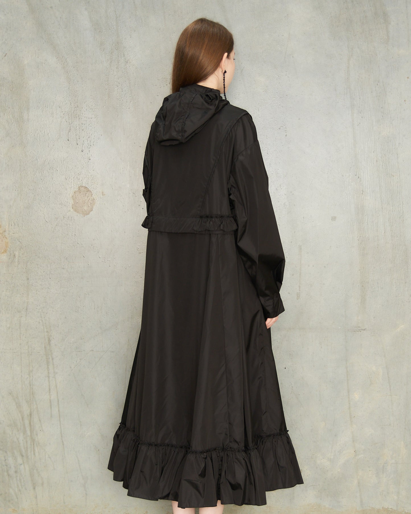 Black Ruffle Frill Cagoule