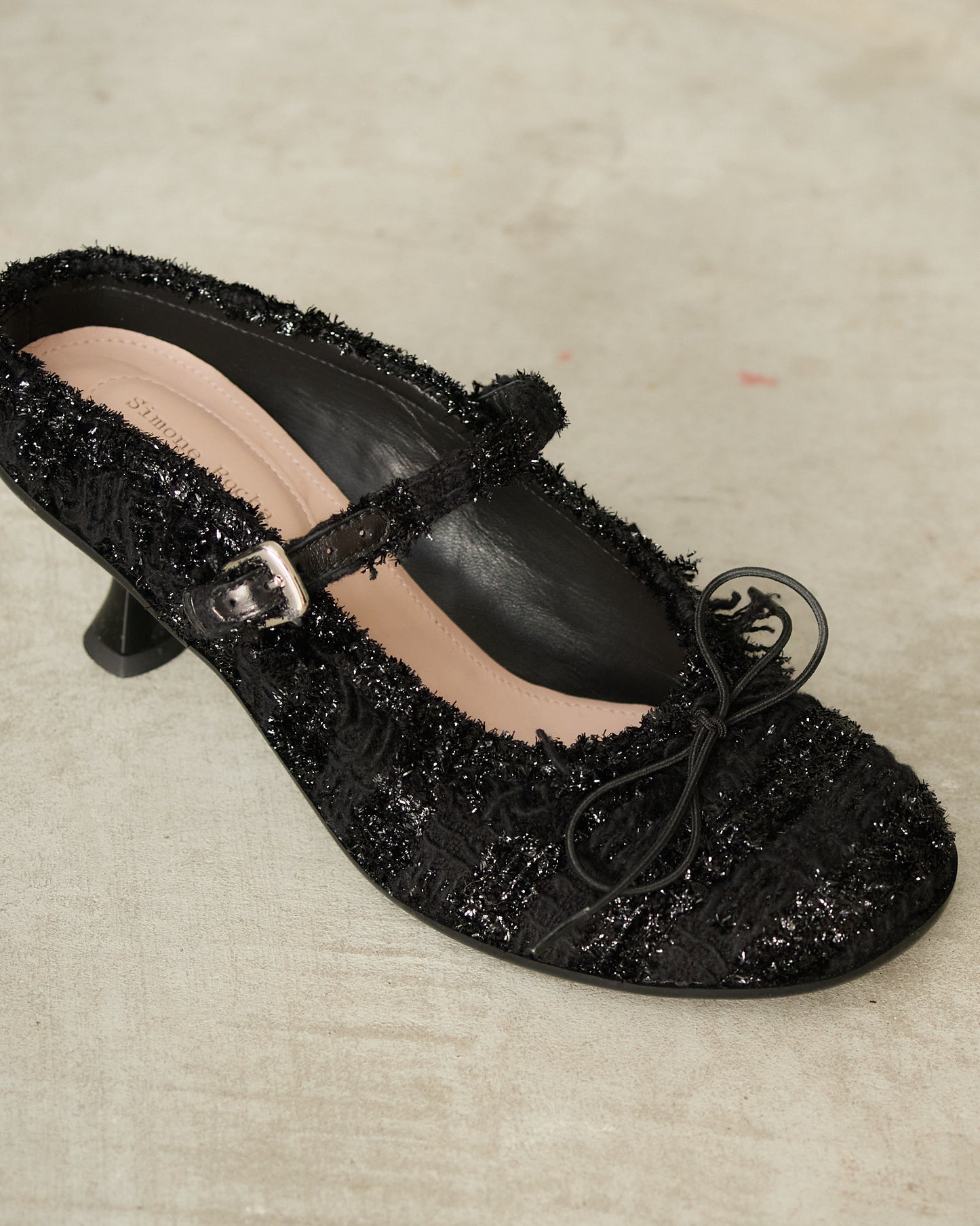 Black Tinsel Tweed Grip Mules