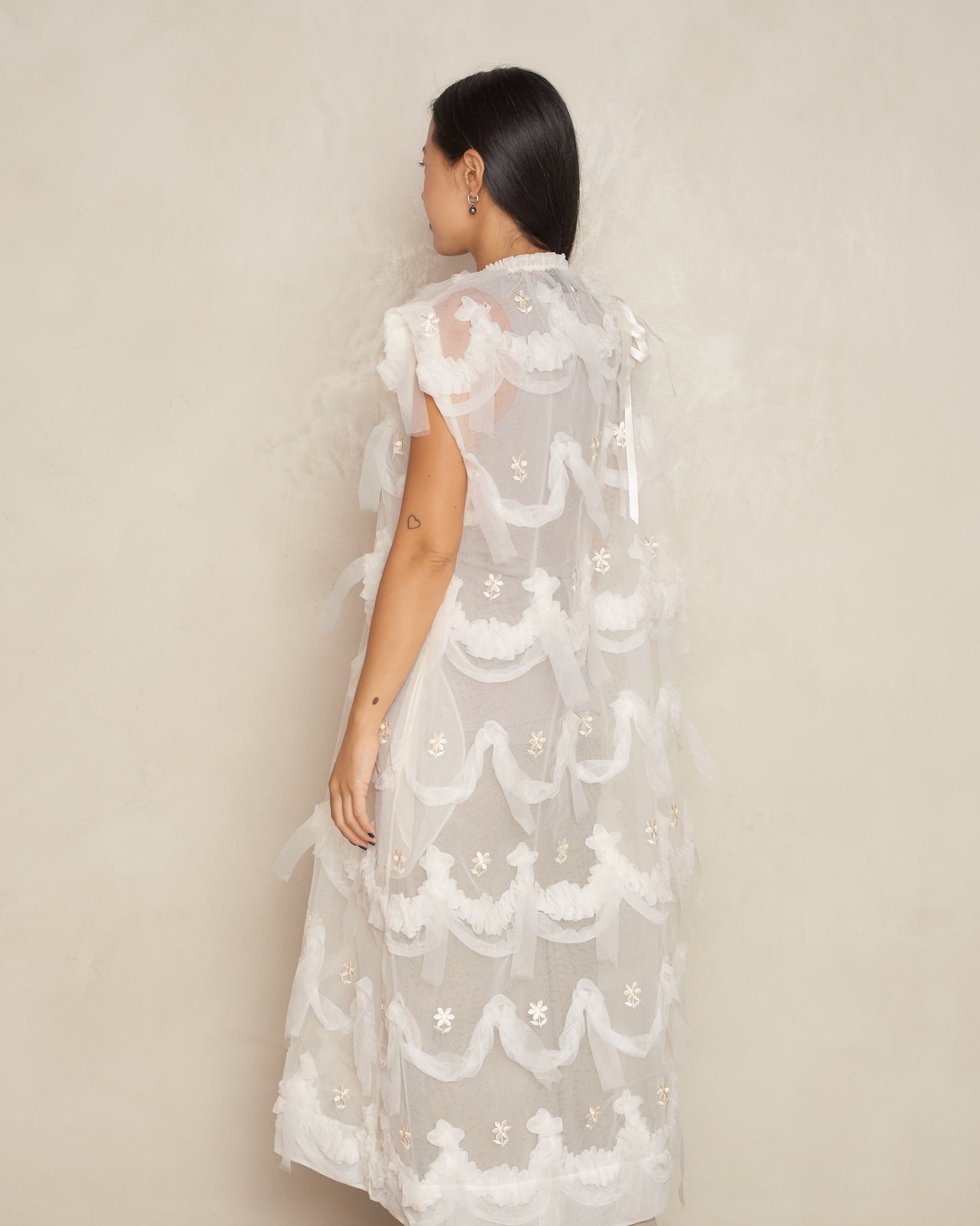 Cream Embellished Tulle Dress
