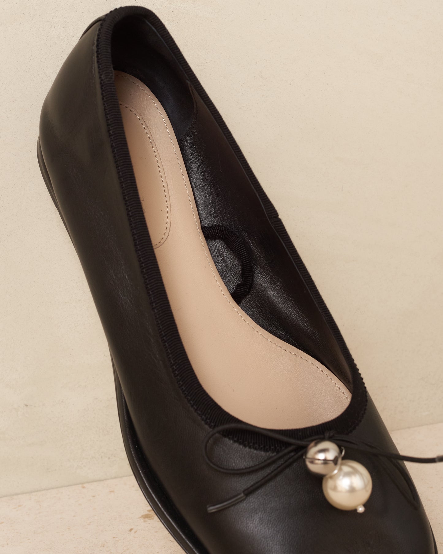 Black Heart Toe Ribbon Bow Ballerina Shoe