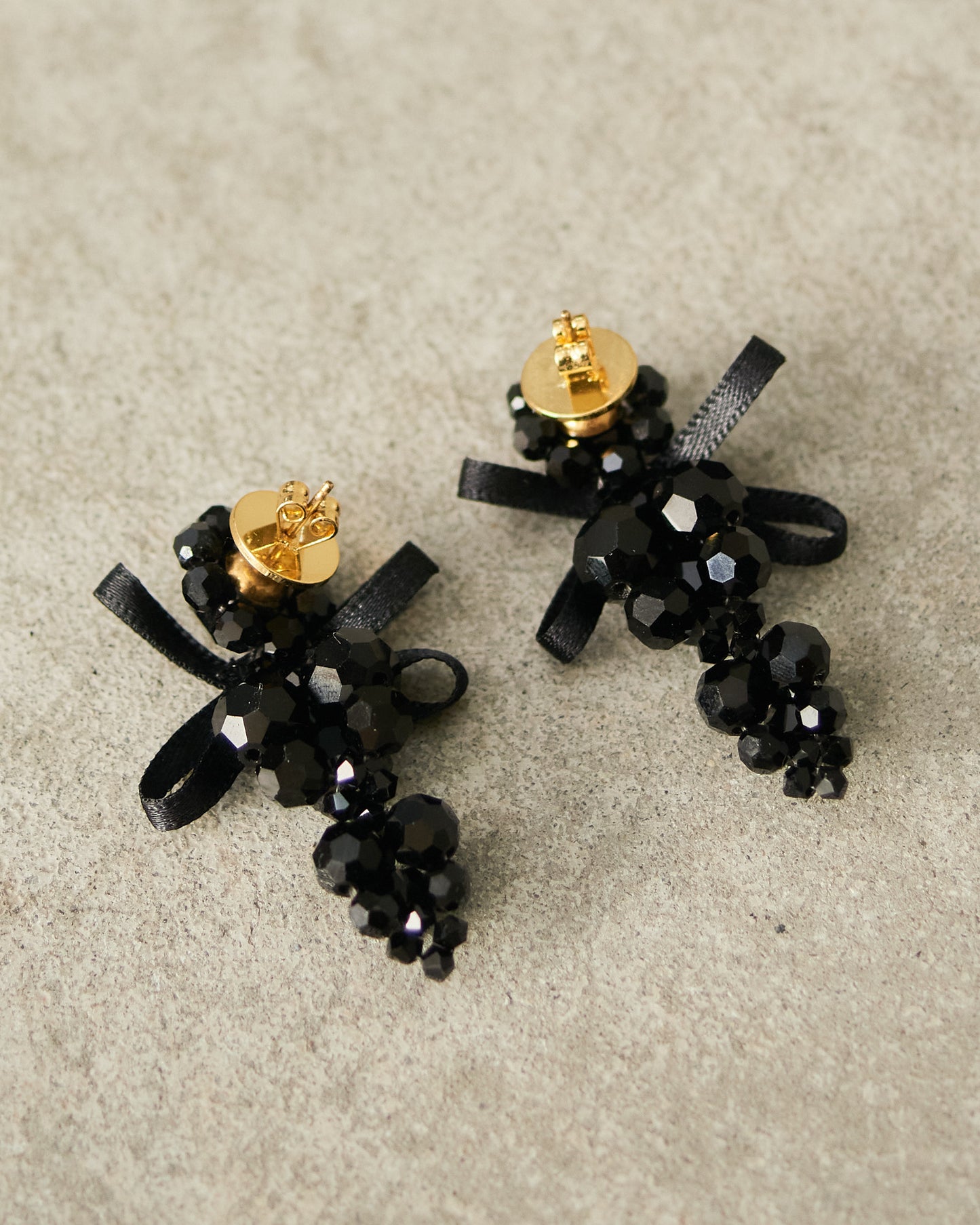 Jet Bow Cluster Earrings