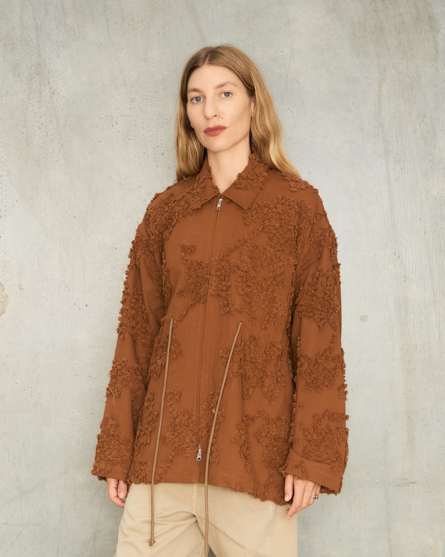 Brown Floral Gathered Jacket