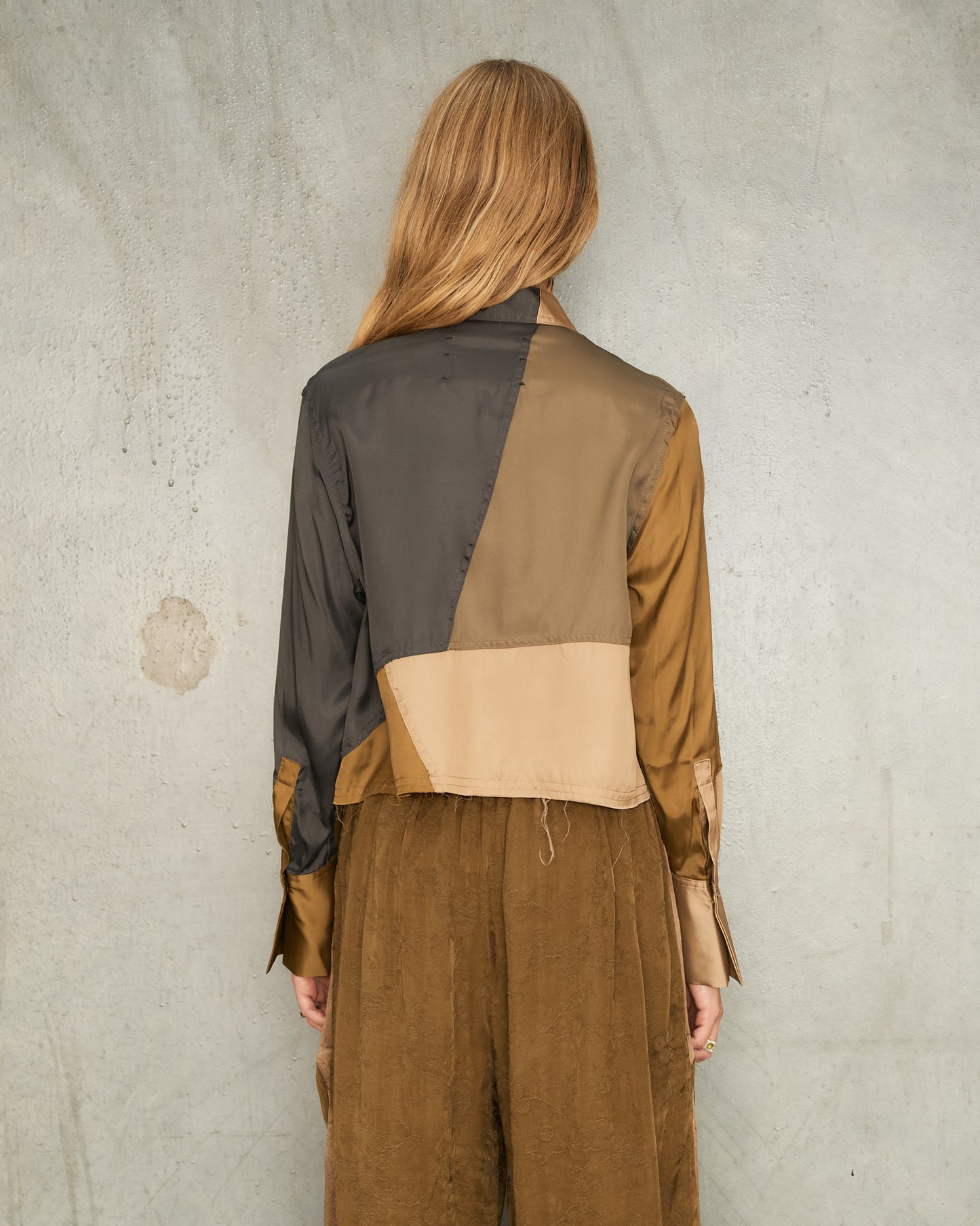 Khaki Patchwork Cropped Shirt