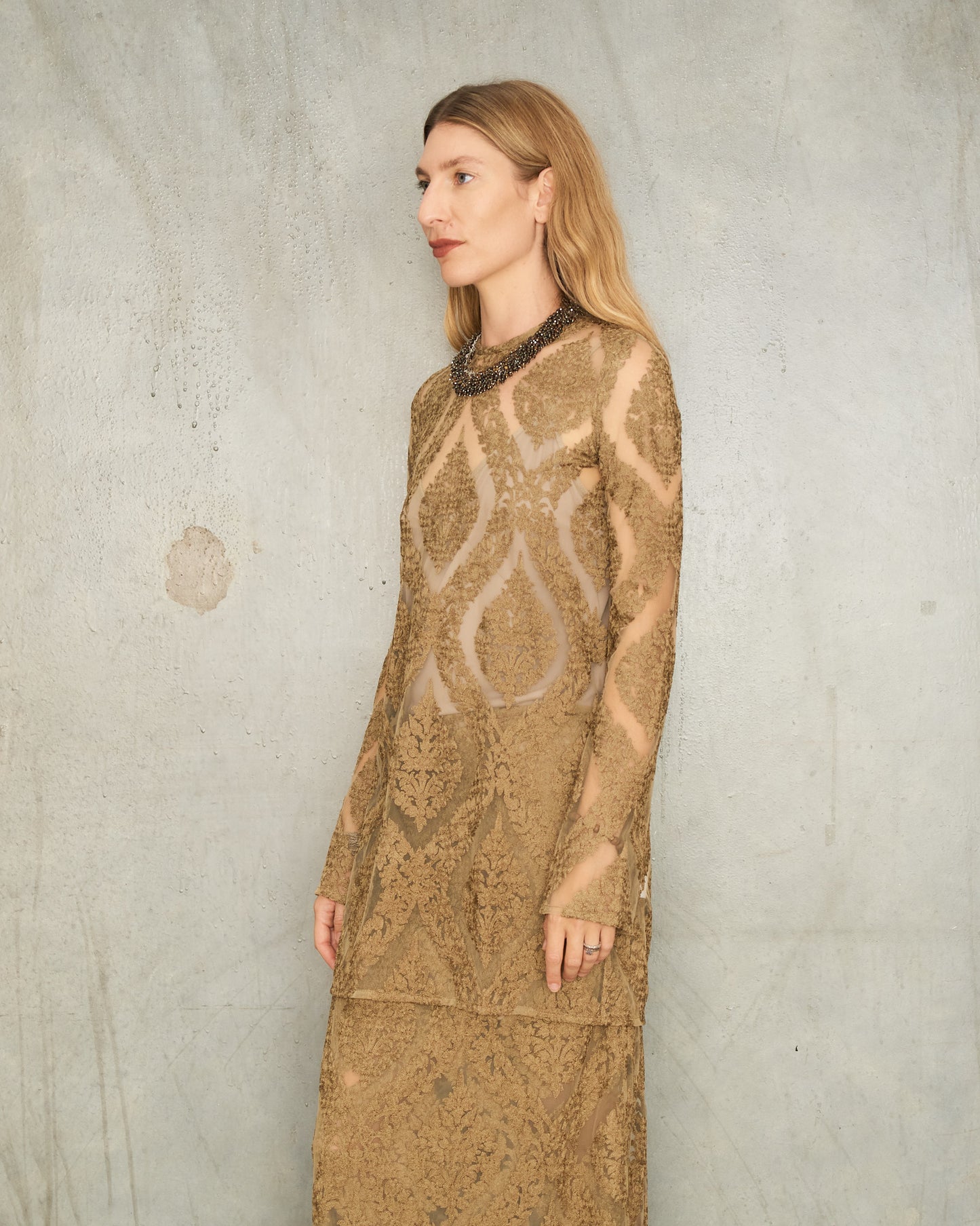 Sand Arabesque Lace Split Top