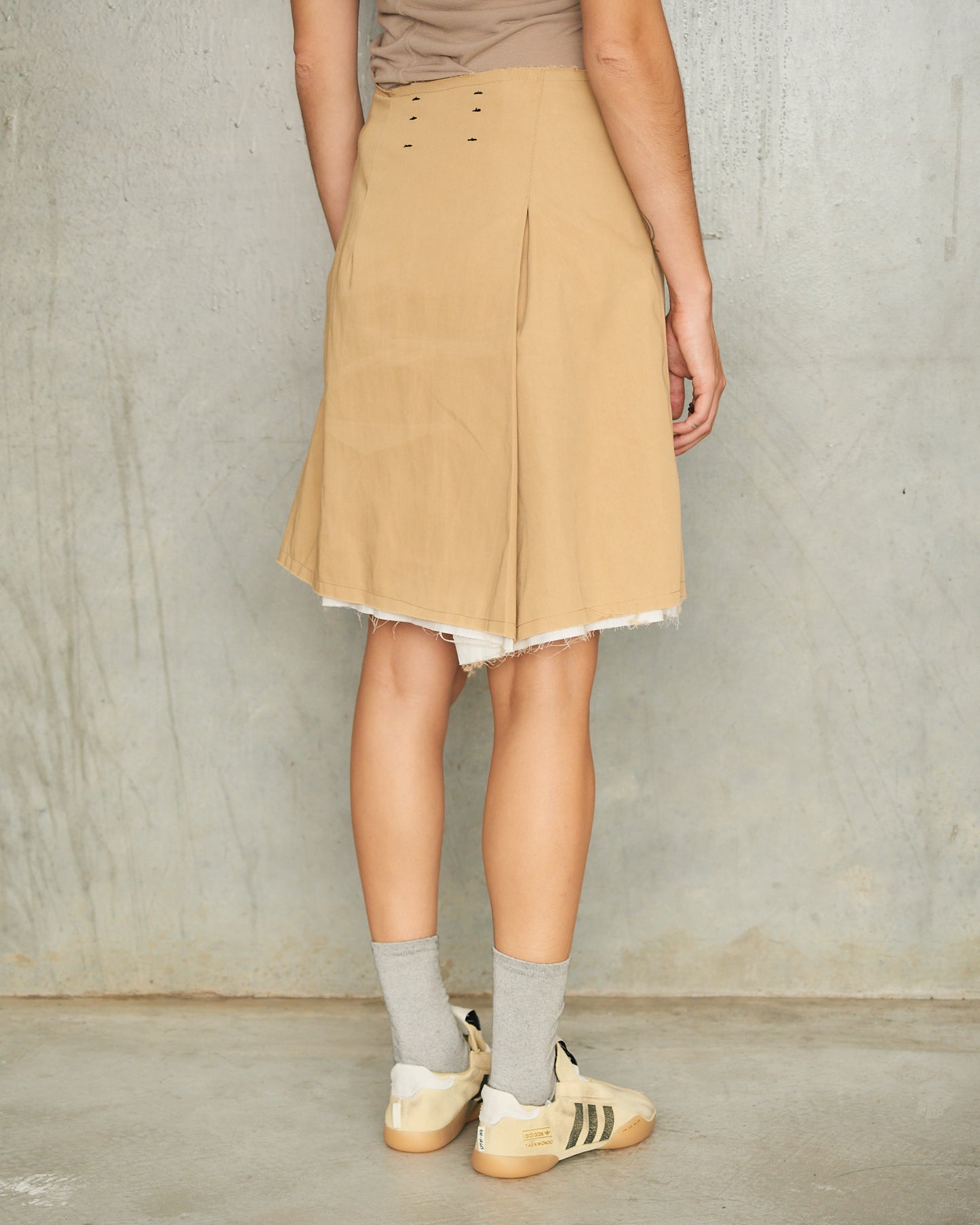 Beige Pleated Mini Skirt