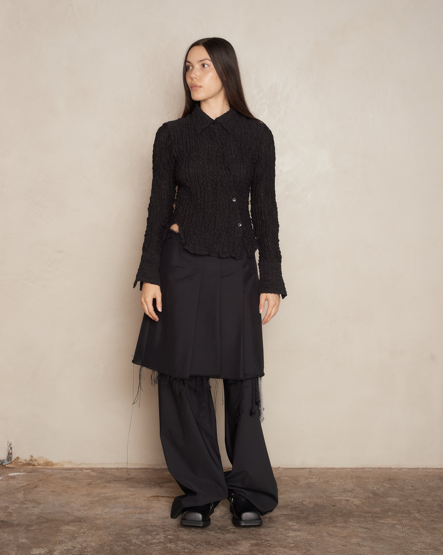 Frayed Pleated Mini Skirt