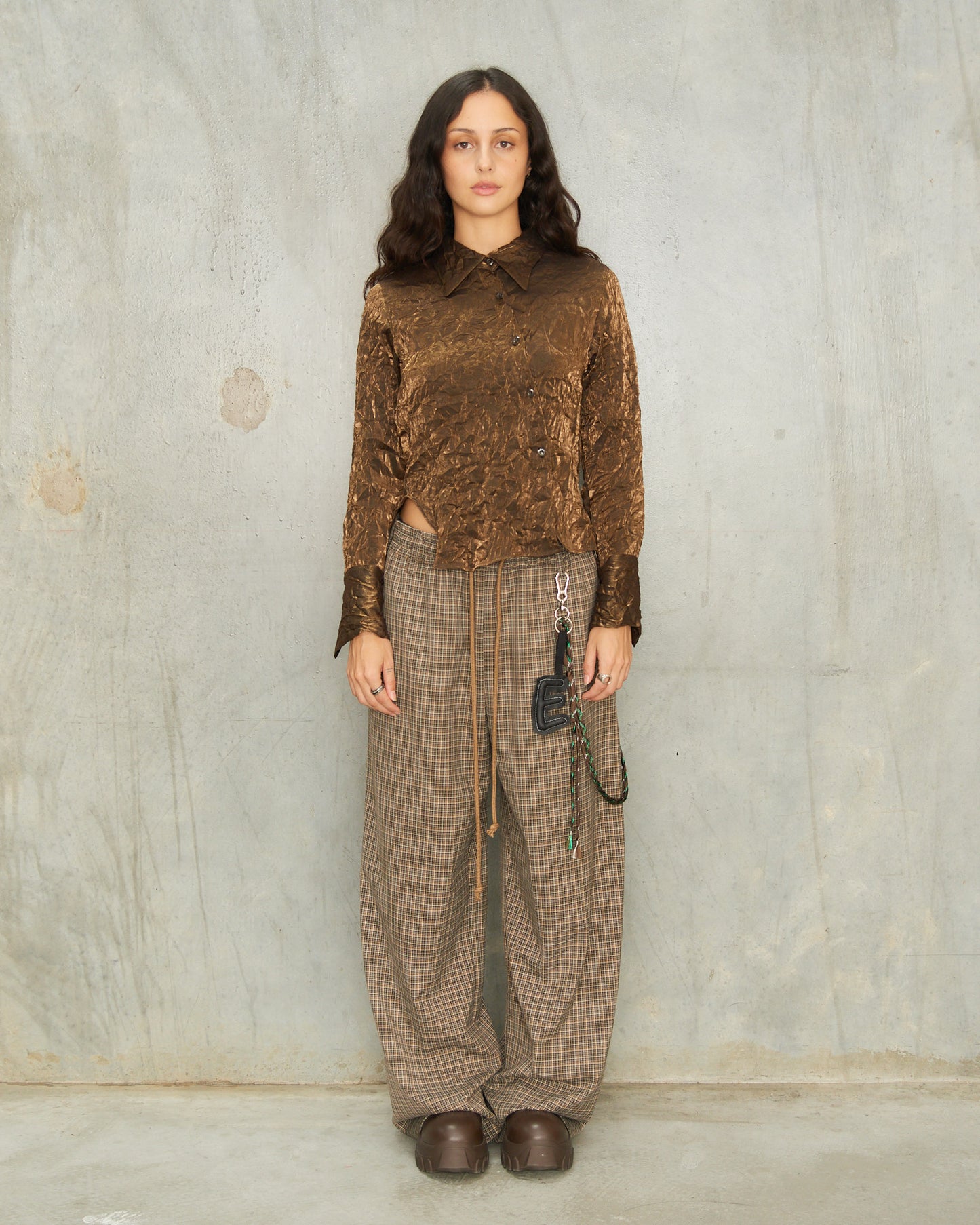 Gold Crushed Taffeta Twisted Shirt