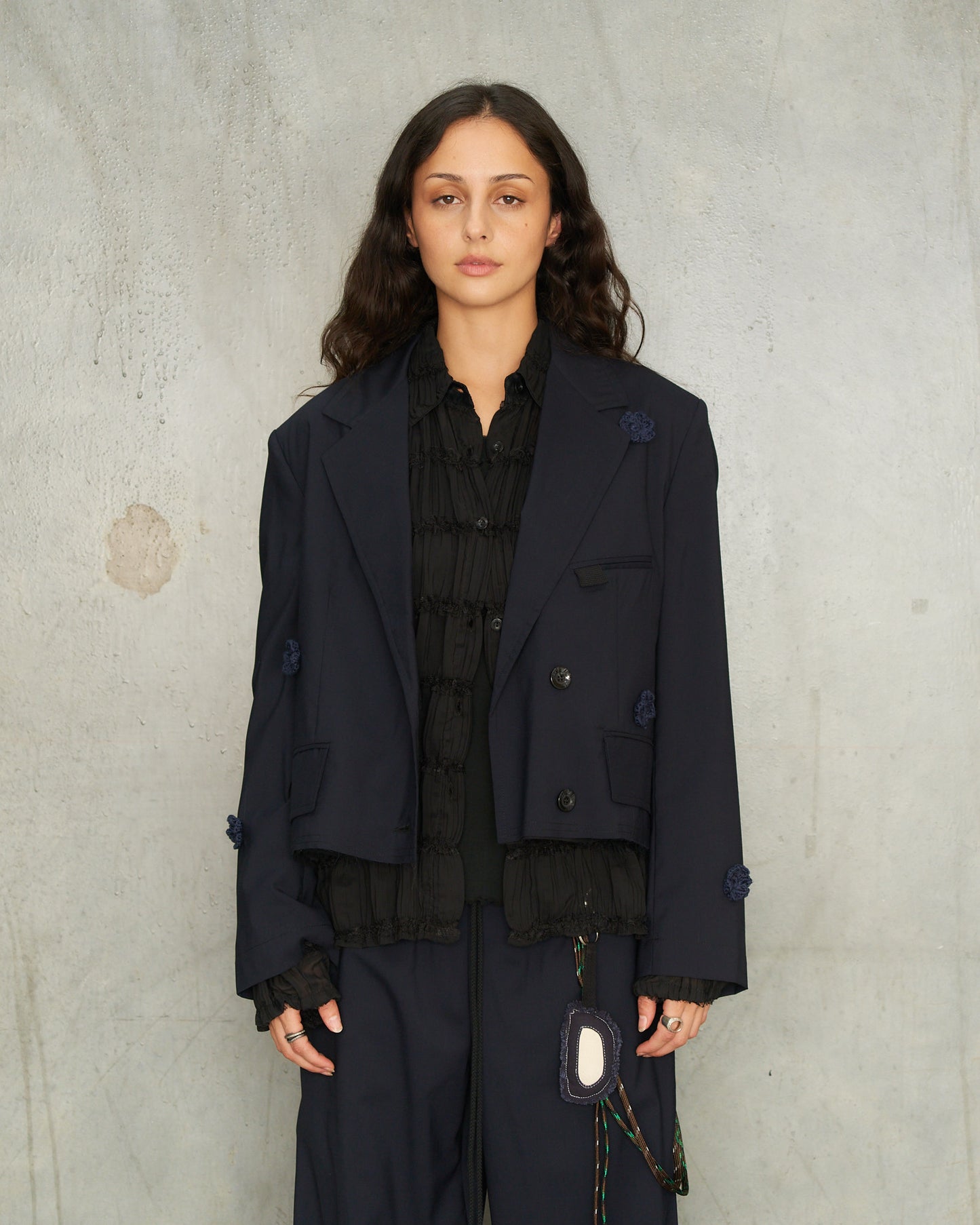 Navy Daisy Cropped Blazer