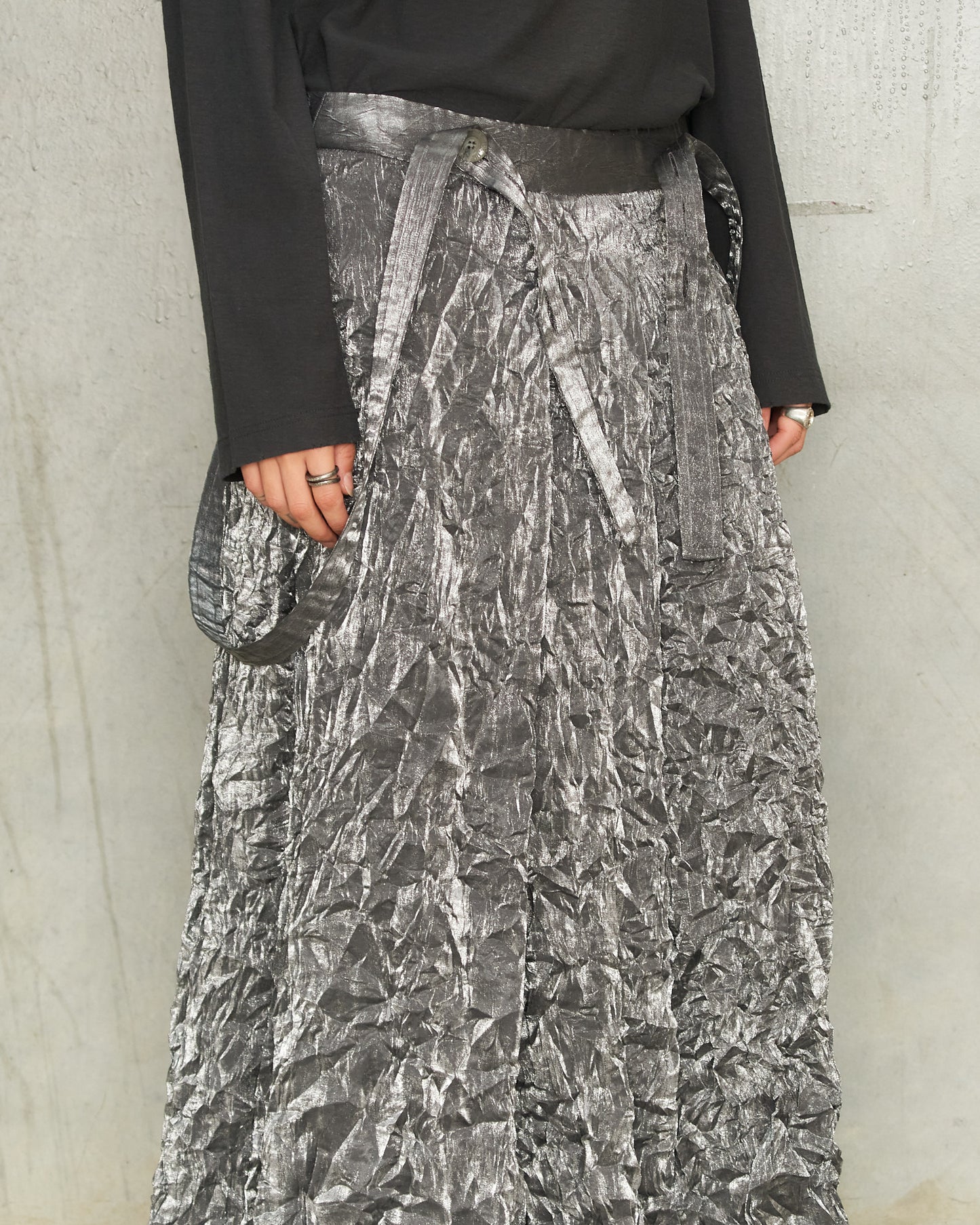 Silver Crushed Taffeta Pleated Skirt