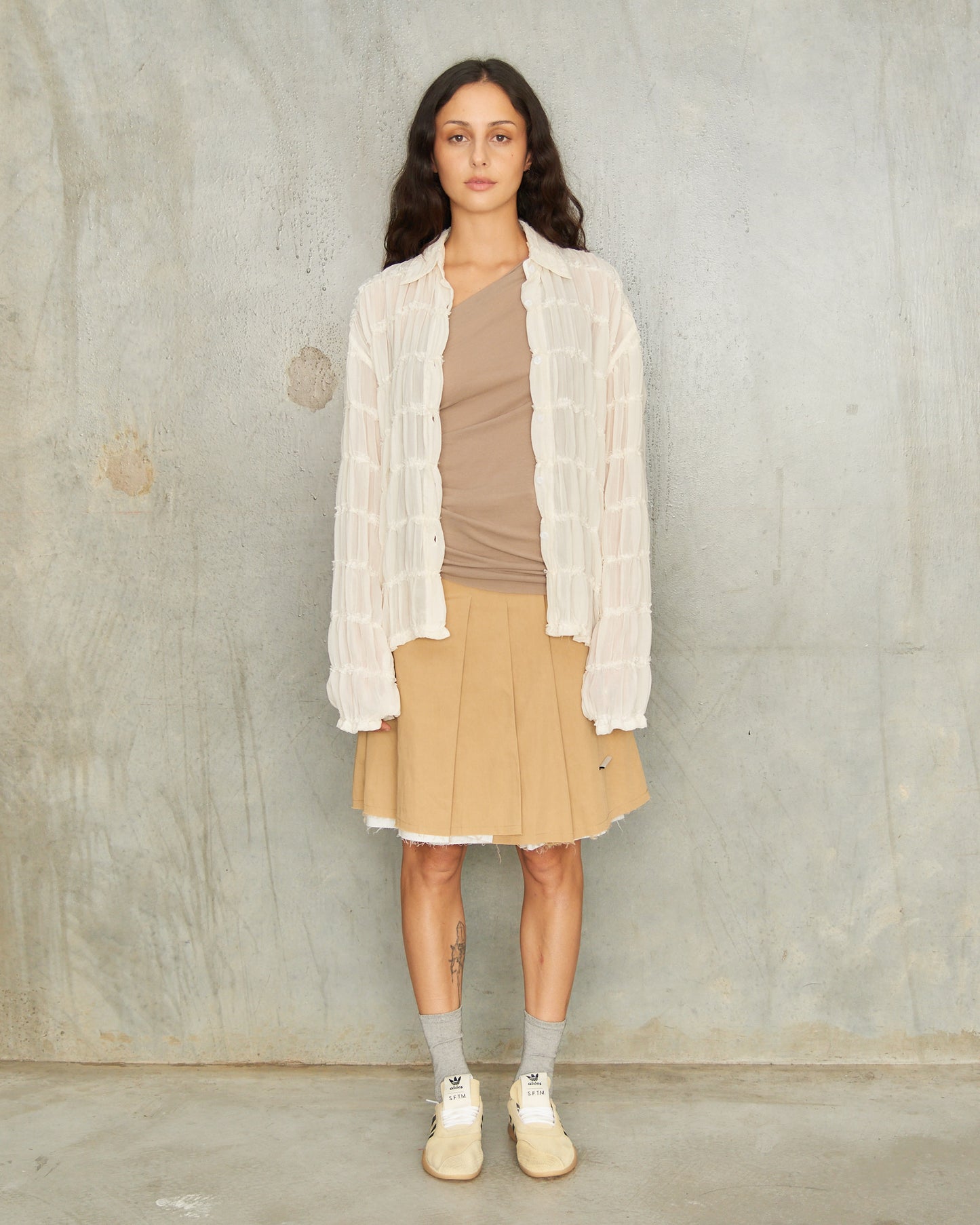 White Gathered Chiffon Shirt