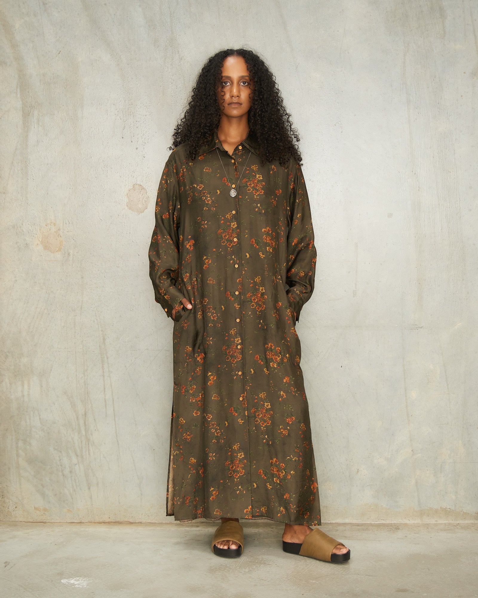 Uma Wang Brown Floral Amare Dress Brown UP5021 - DILETTANTE Dilettante Uma Wang Brown Floral Amare Dress Brown UP5021 - DILETTANTE Dilettante