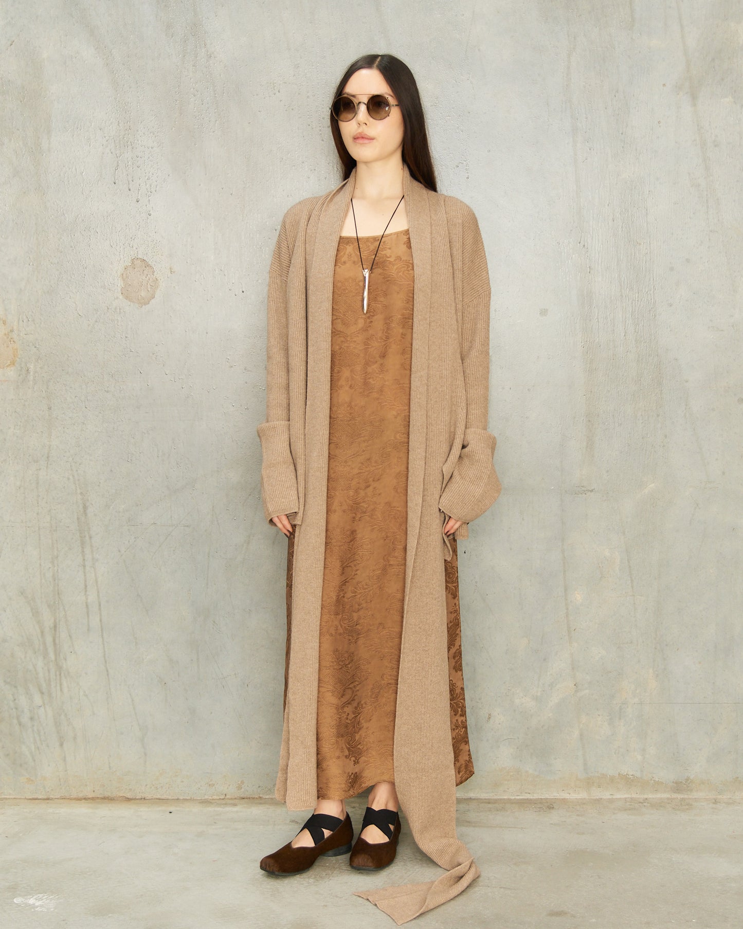 Tan Cashmere Wrap Cardigan