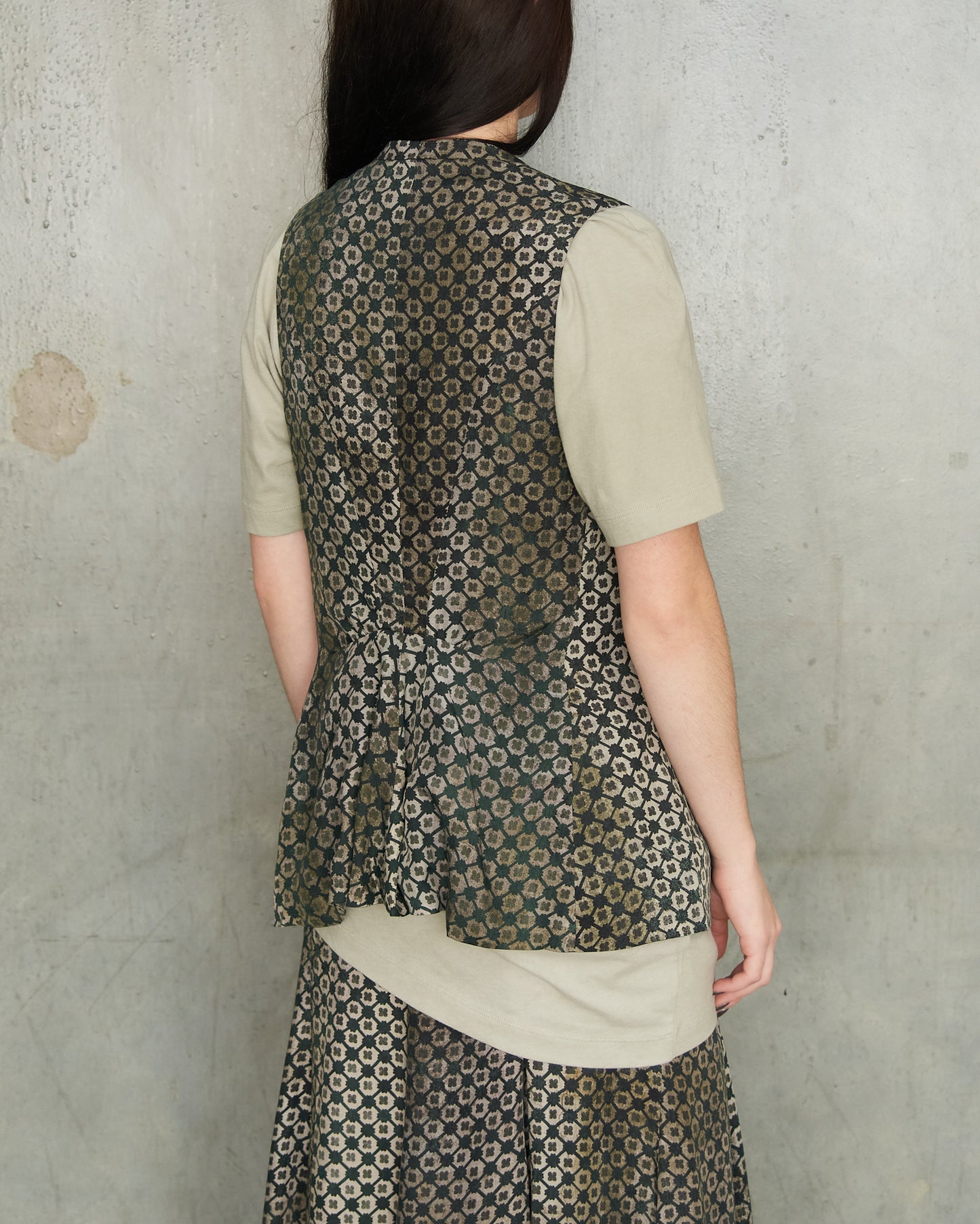 Dark Green Digital Print Gilet
