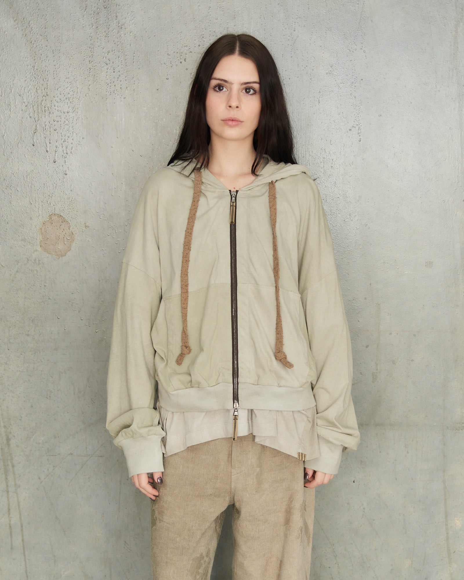 Ziggy Chen Sage Cropped Zip Hoodie Green OW2620905 - DILETTANTE