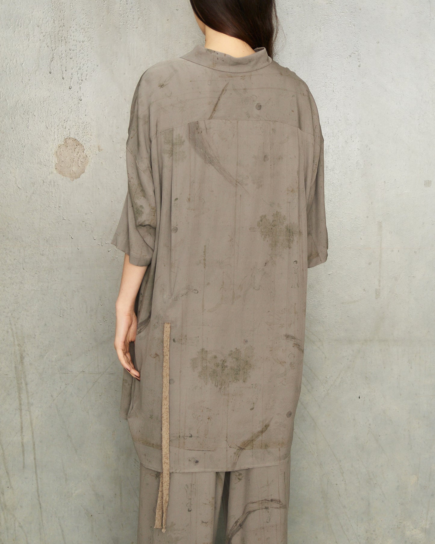 Smoke Grey Silk Asymmetric Shirt
