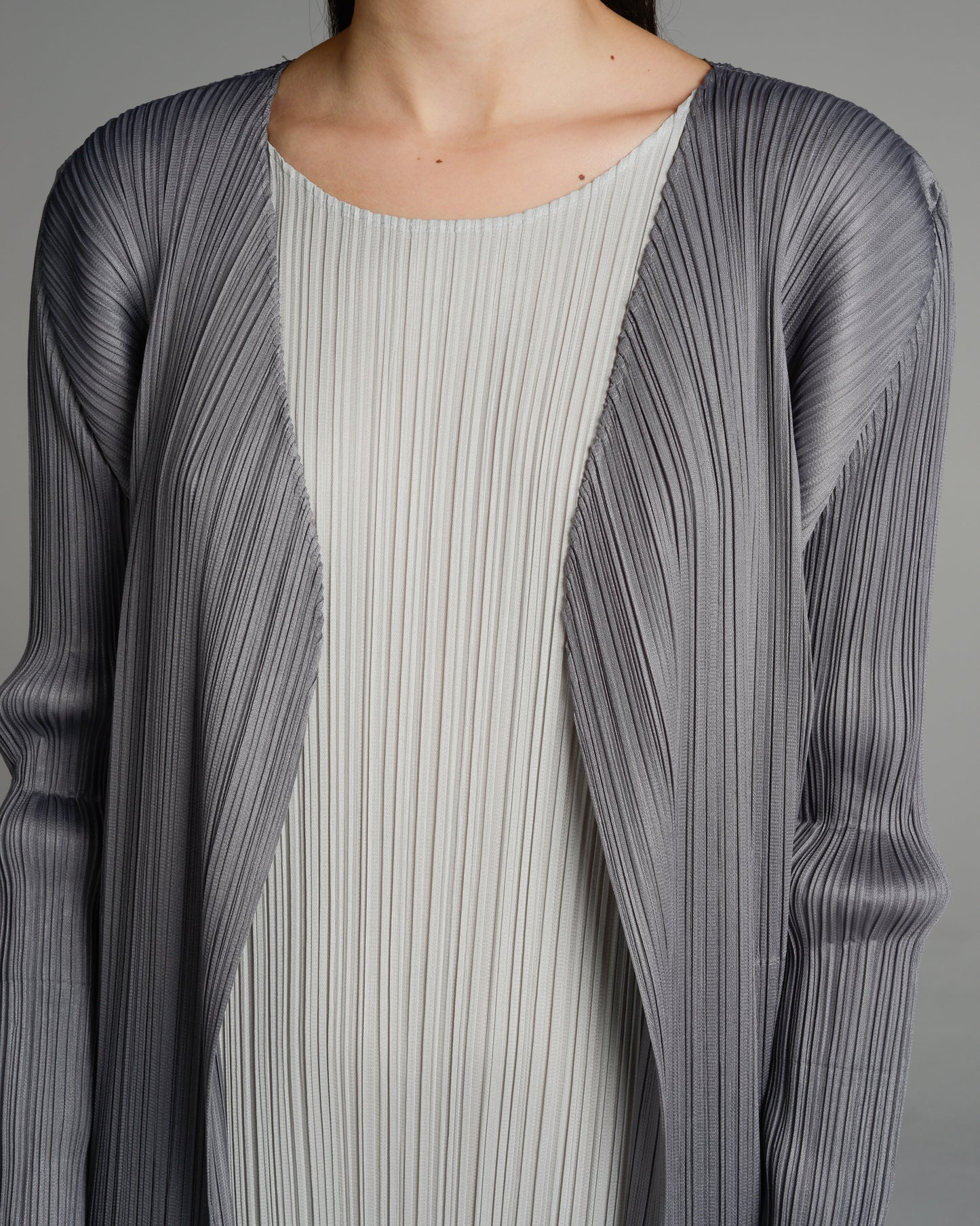 Basic Grey Pleated Longline Cardigan