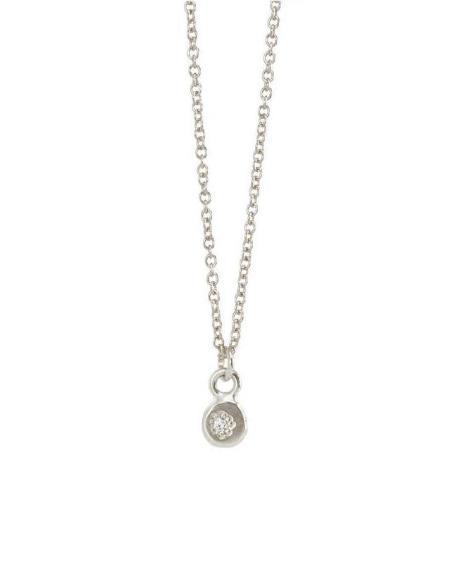 Gem Charm Necklace Silver Diamond